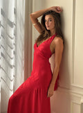 Luannie Halter Scarf Tie Maxi Dress Red