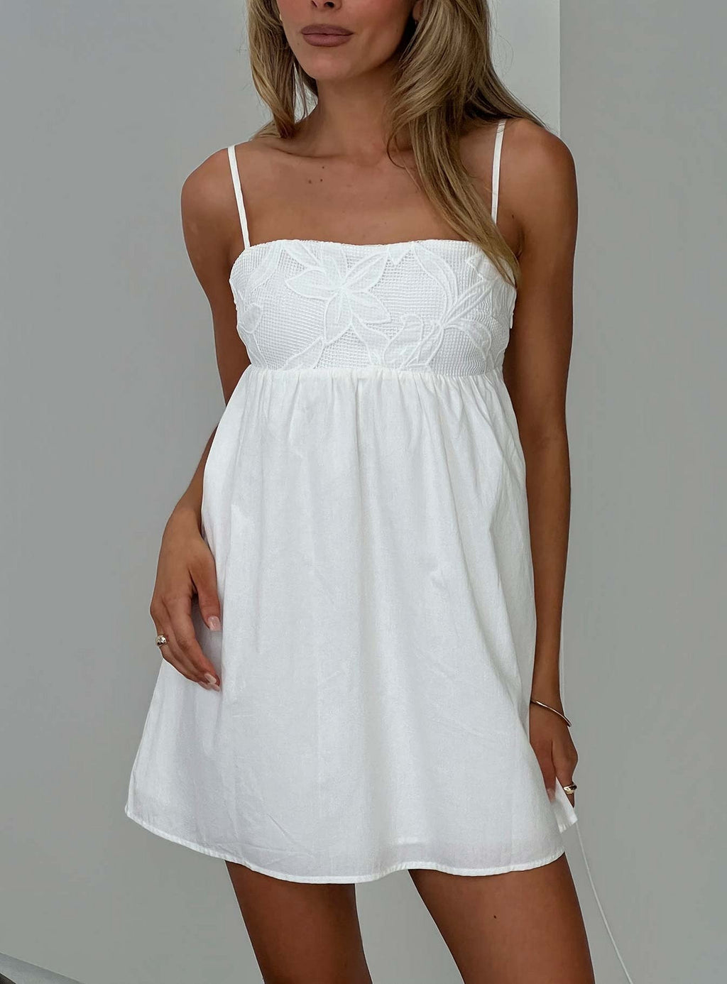 Naylani Embroidered Mini Dress White