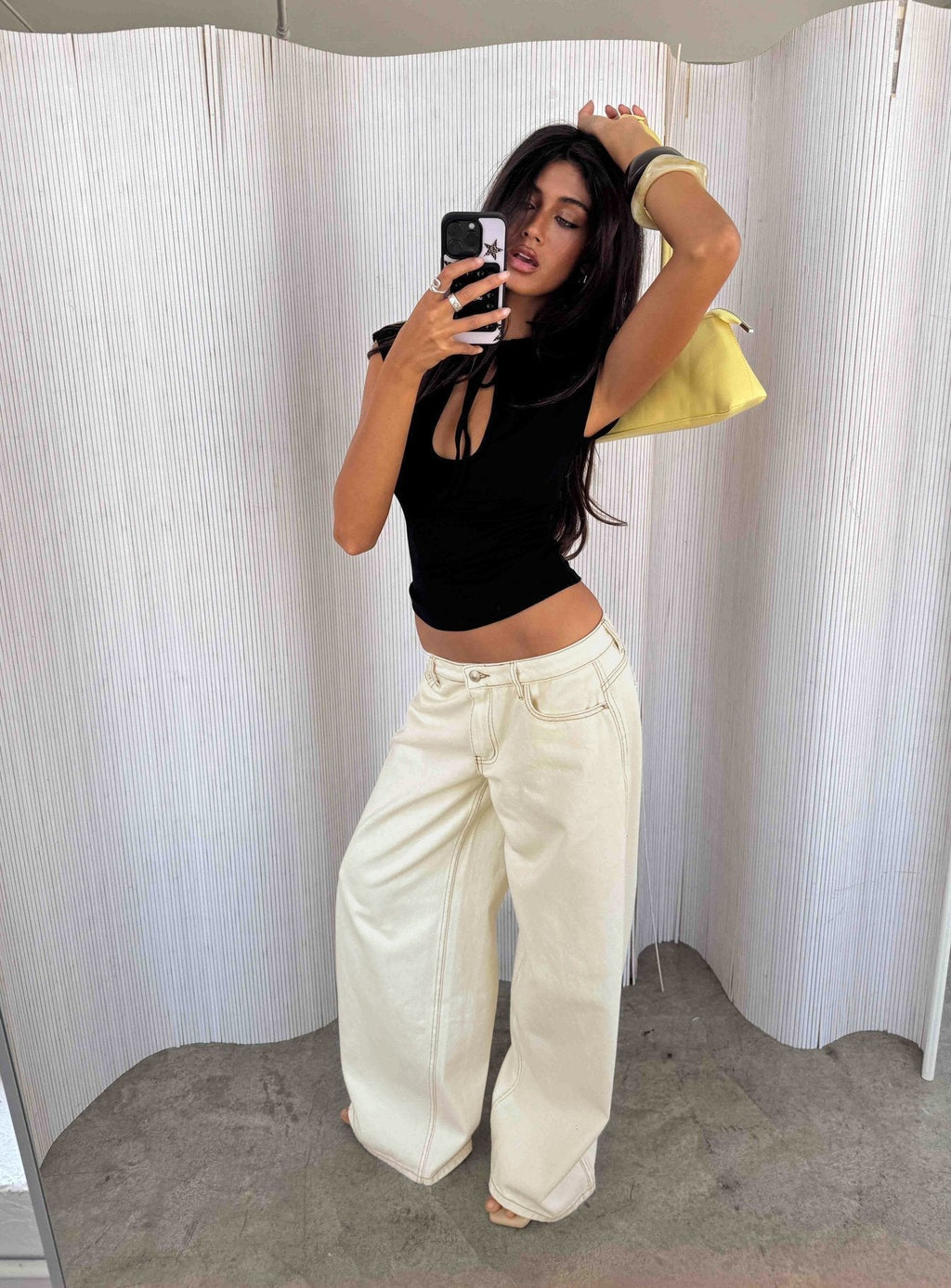 Ramos Low Rise Wide Leg Jeans Cream