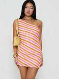 Alisia One Shoulder Knit Mini Dress Pink Stripe