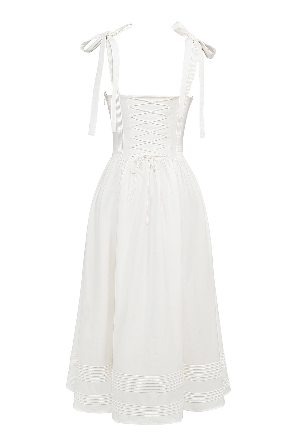 white pin tuck cotton midi sundress