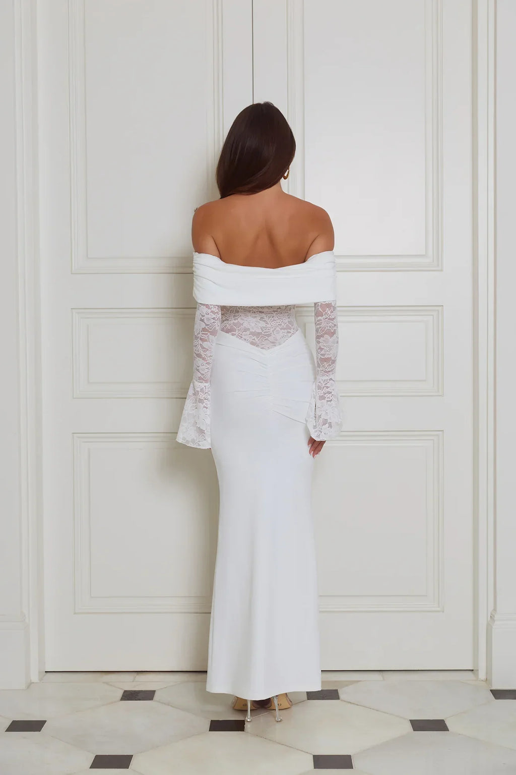 Luxe Temptress Off Shoulder Maxi Dress White