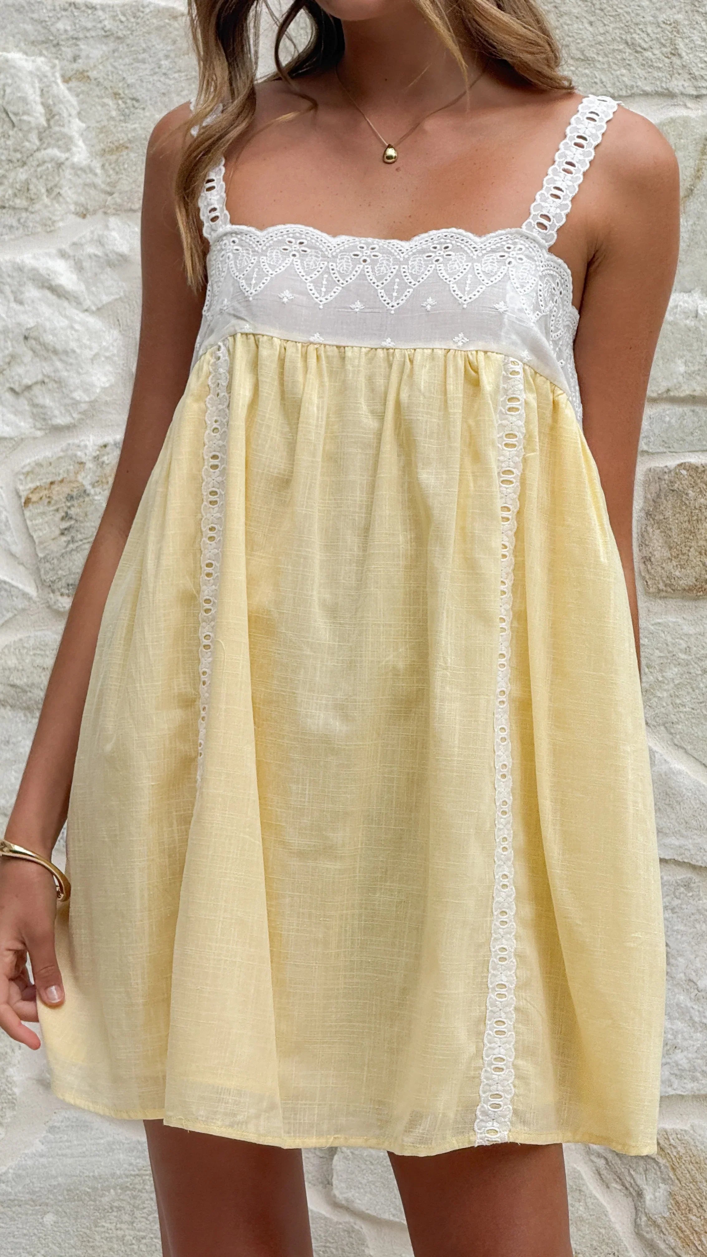 Lacey Mini Dress - Lemon
