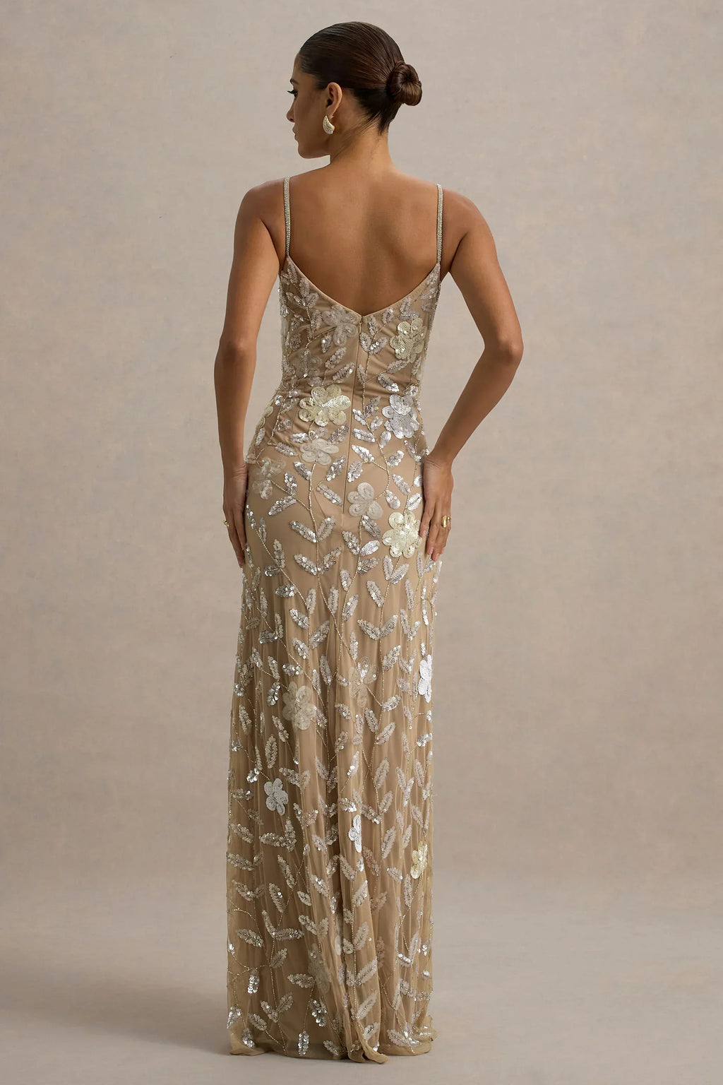 Gemini | Floral Sequin Hand-Embellished Strappy Maxi Dress