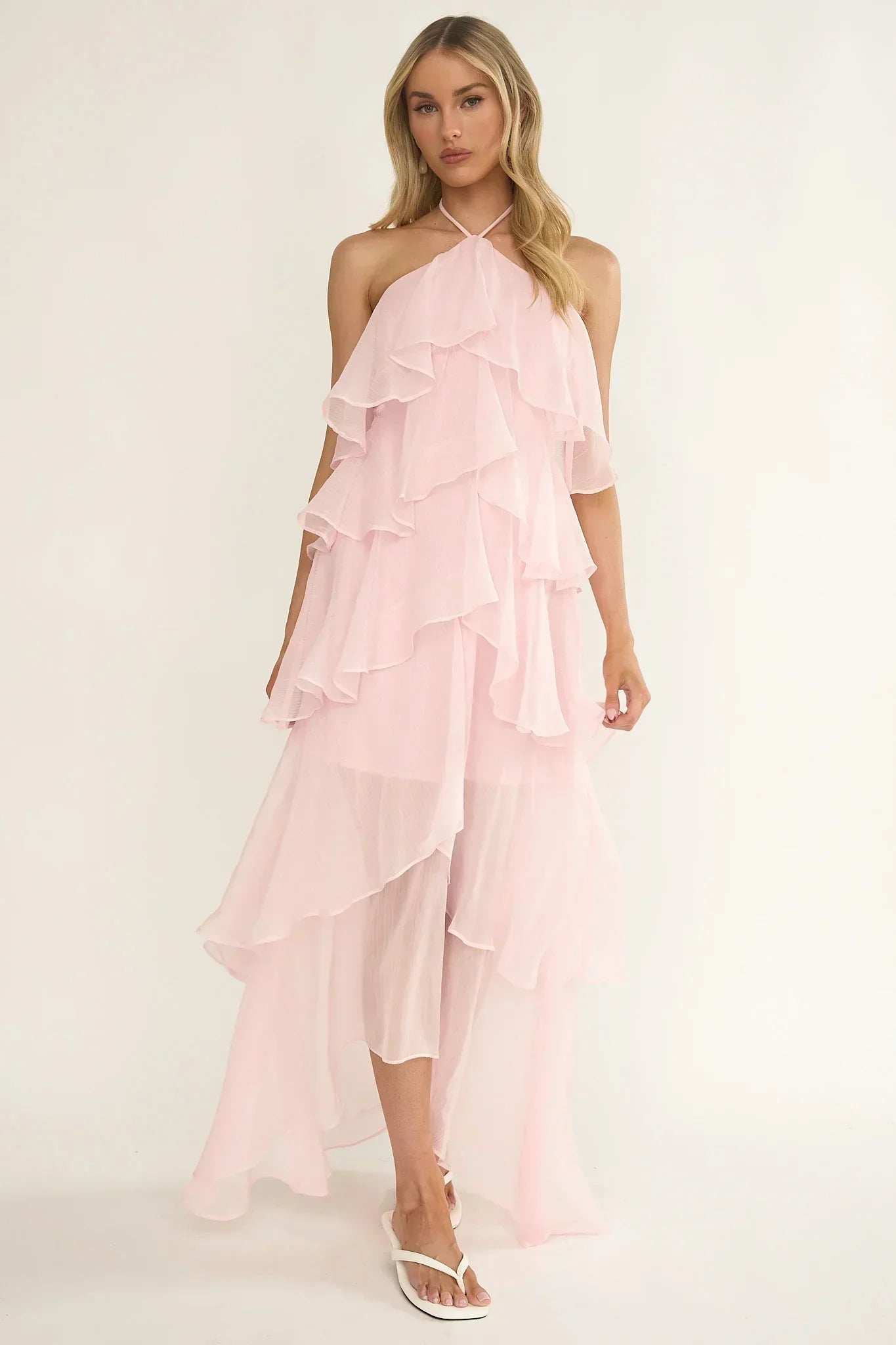 Darylyn Tiered Ruffle Maxi Dress Pink