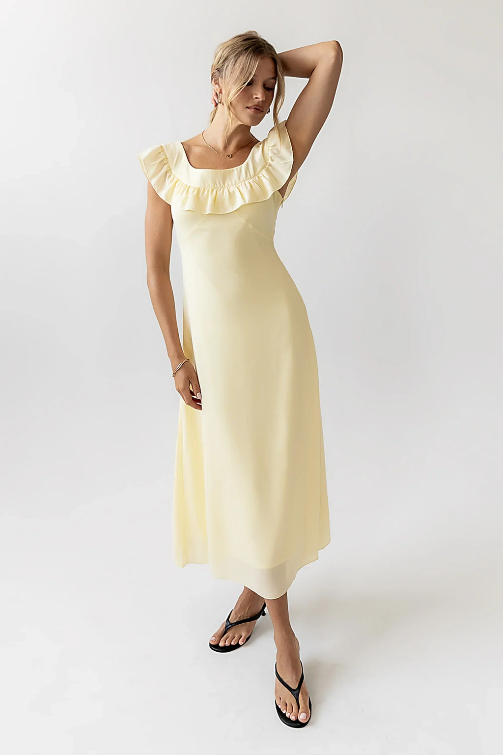 Lydia Ruffle Maxi Dress in Yellow