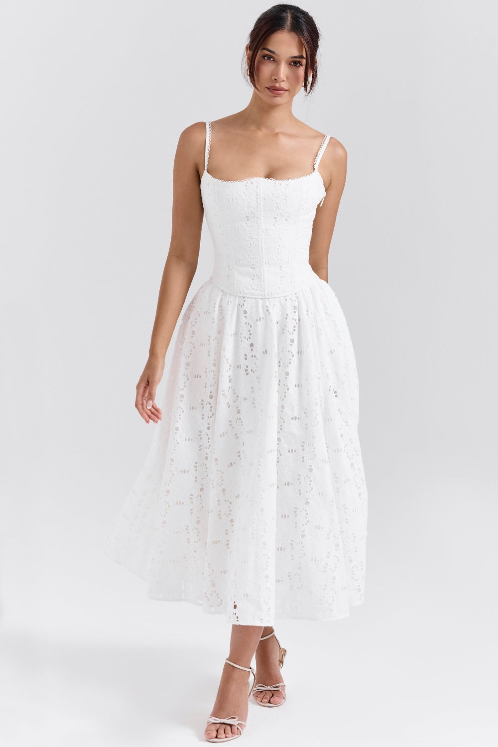 White Broderie Anglais Midi Skirt