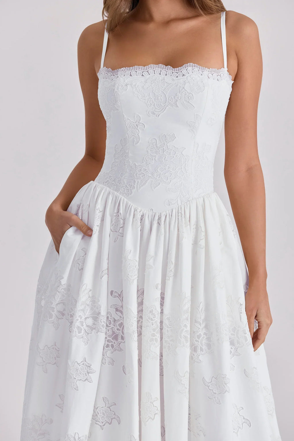 White Custom Lace + Cotton Midi Sundress