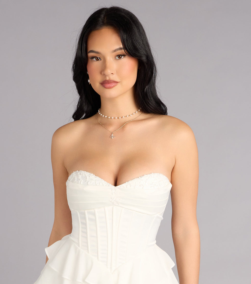 Jade Satin Chiffon Corset Skater Dress