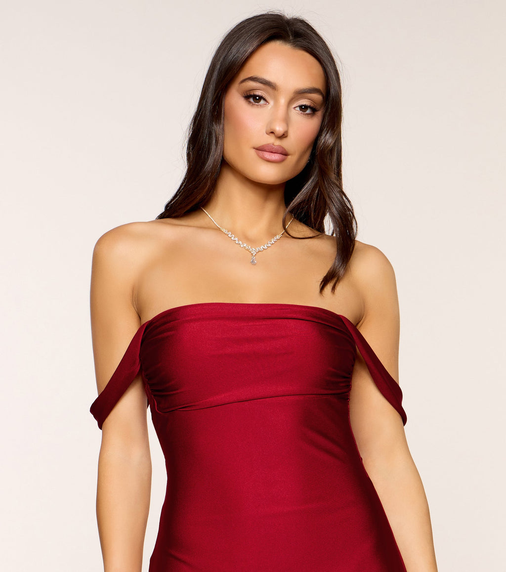 Classics Lover Off-The-Shoulder Satin A-Line Mini Dress