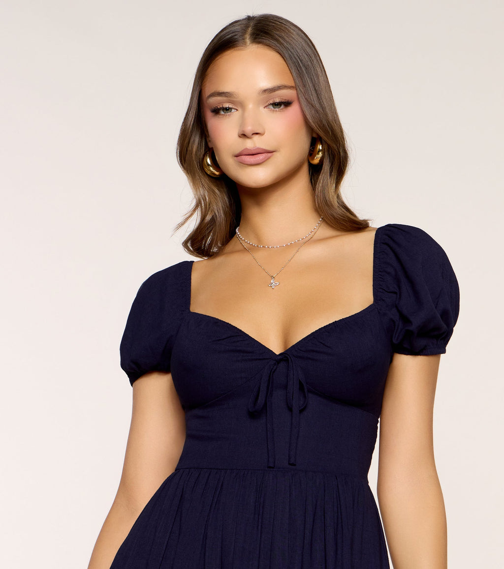 Flirting With Plans Puff Sleeve Skater Dress
