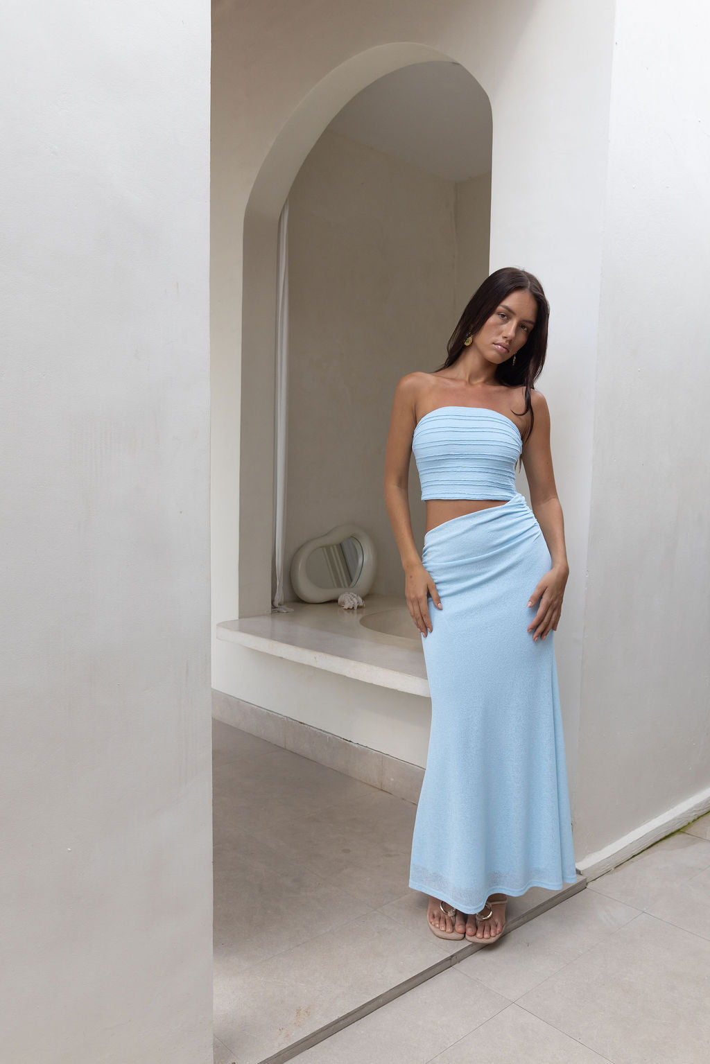 City Hopper Strapless Maxi Dress Blue