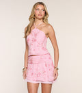 Trendy Fab Floral Beaded Sequin Halter Top