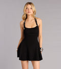 Western Attitude Buckle Strap Halter Skater Dress