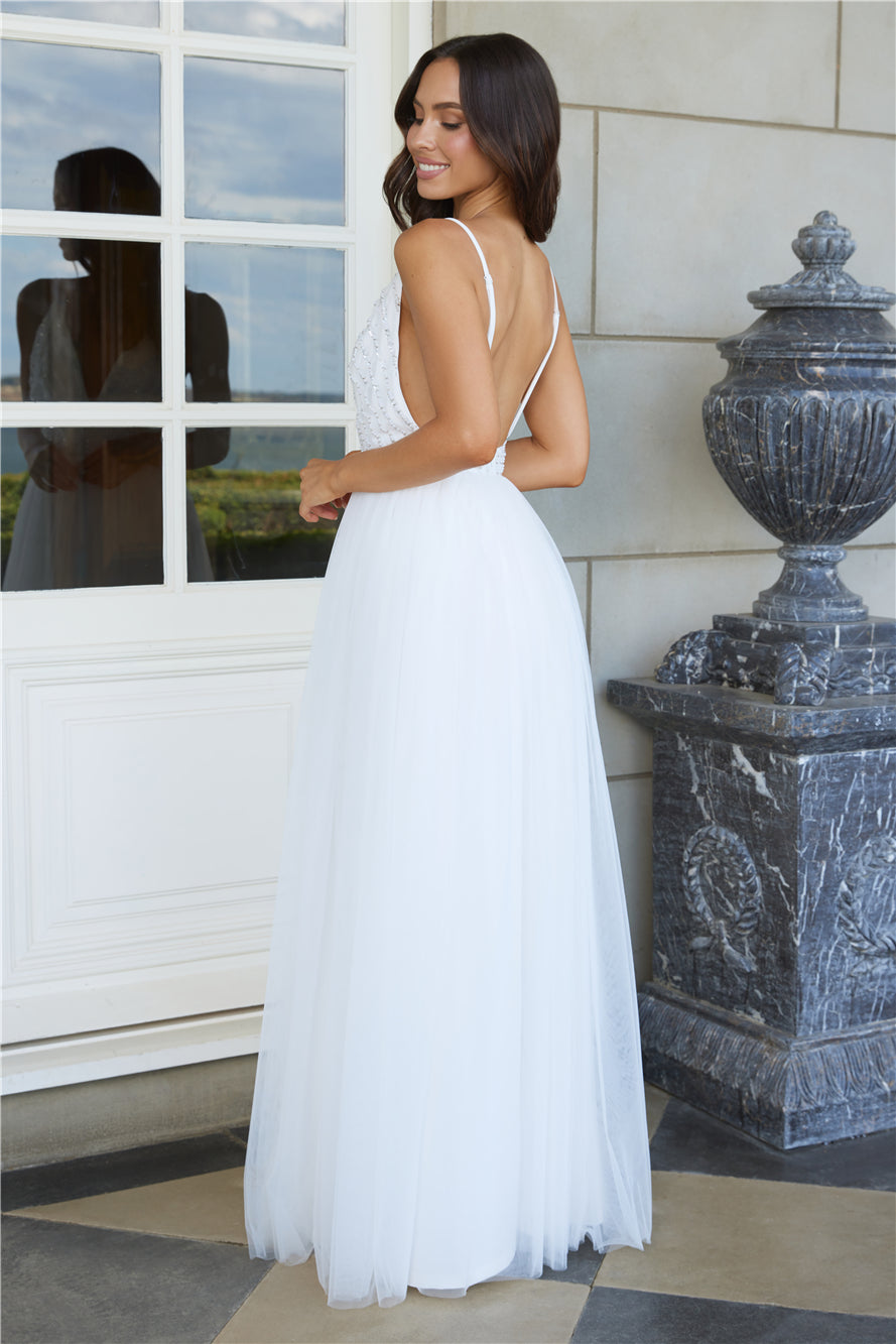 Glistening Moments Tulle Maxi Dress White