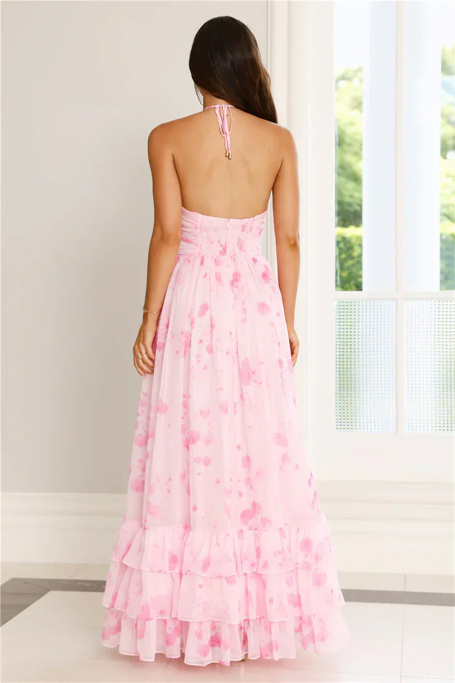 Floral Essence Halter Maxi Dress Pink