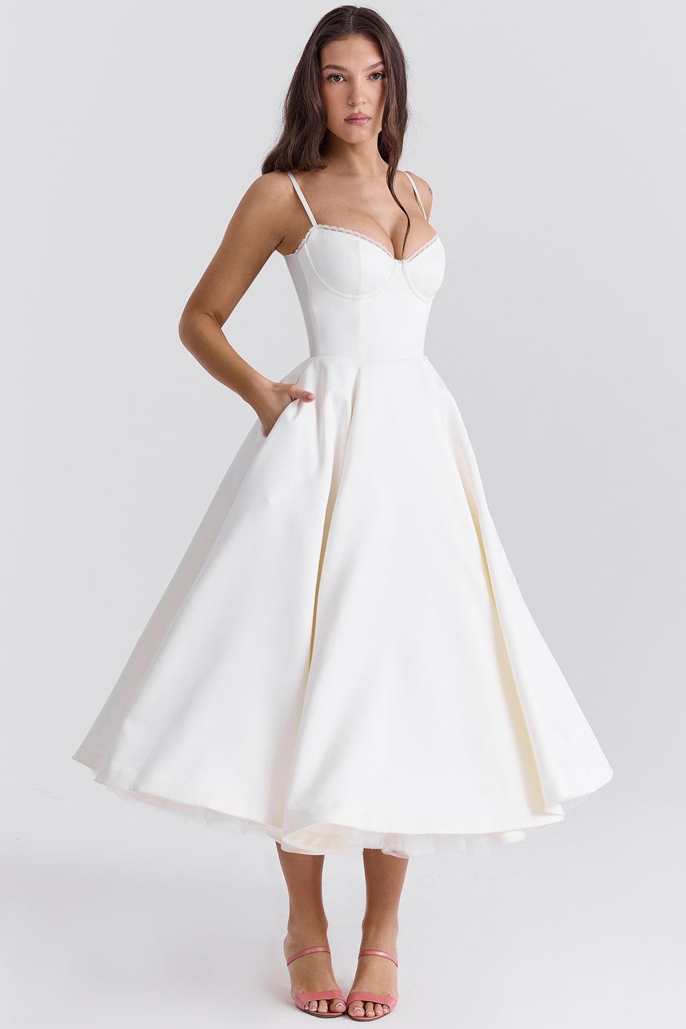 white tulle midi dress