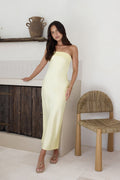 Aloha Strapless Satin Maxi Dress Yellow