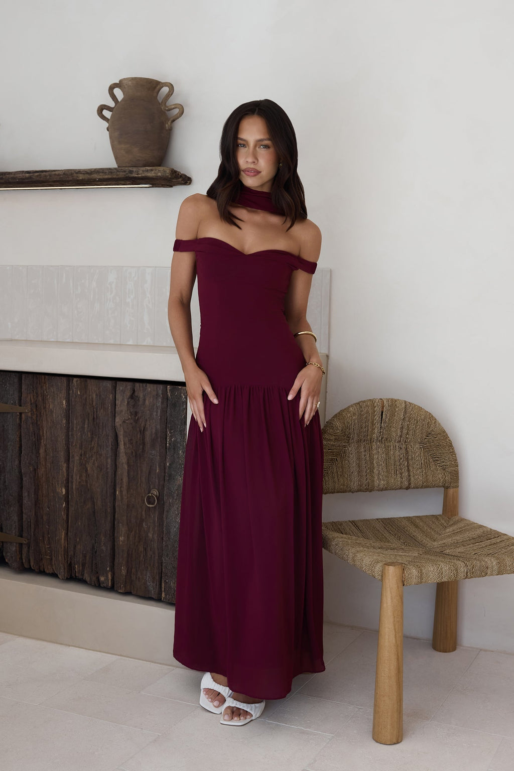 Sparkle Somewhere New Maxi Dress Wine