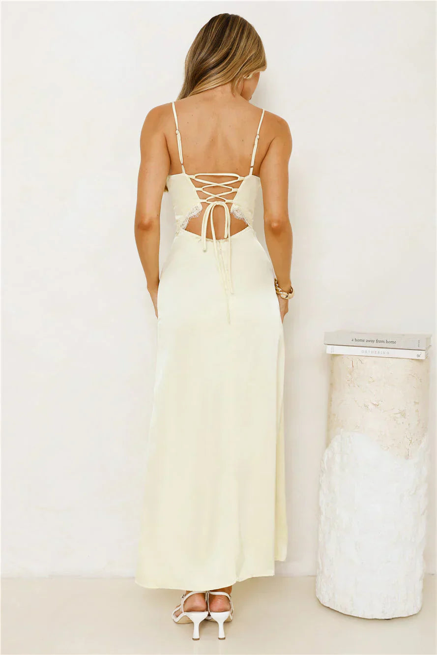 Softly In Season Satin Maxi Dress Yellow