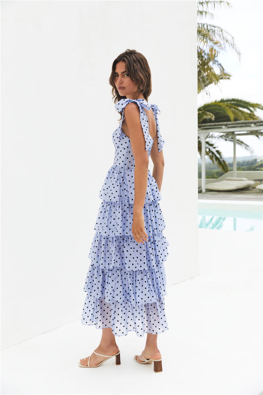 Mediterranean Muse Tiered Midi Dress Blue