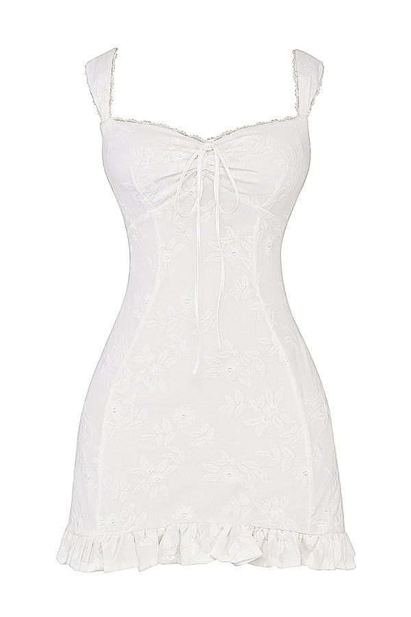 white embroidered mini dress
