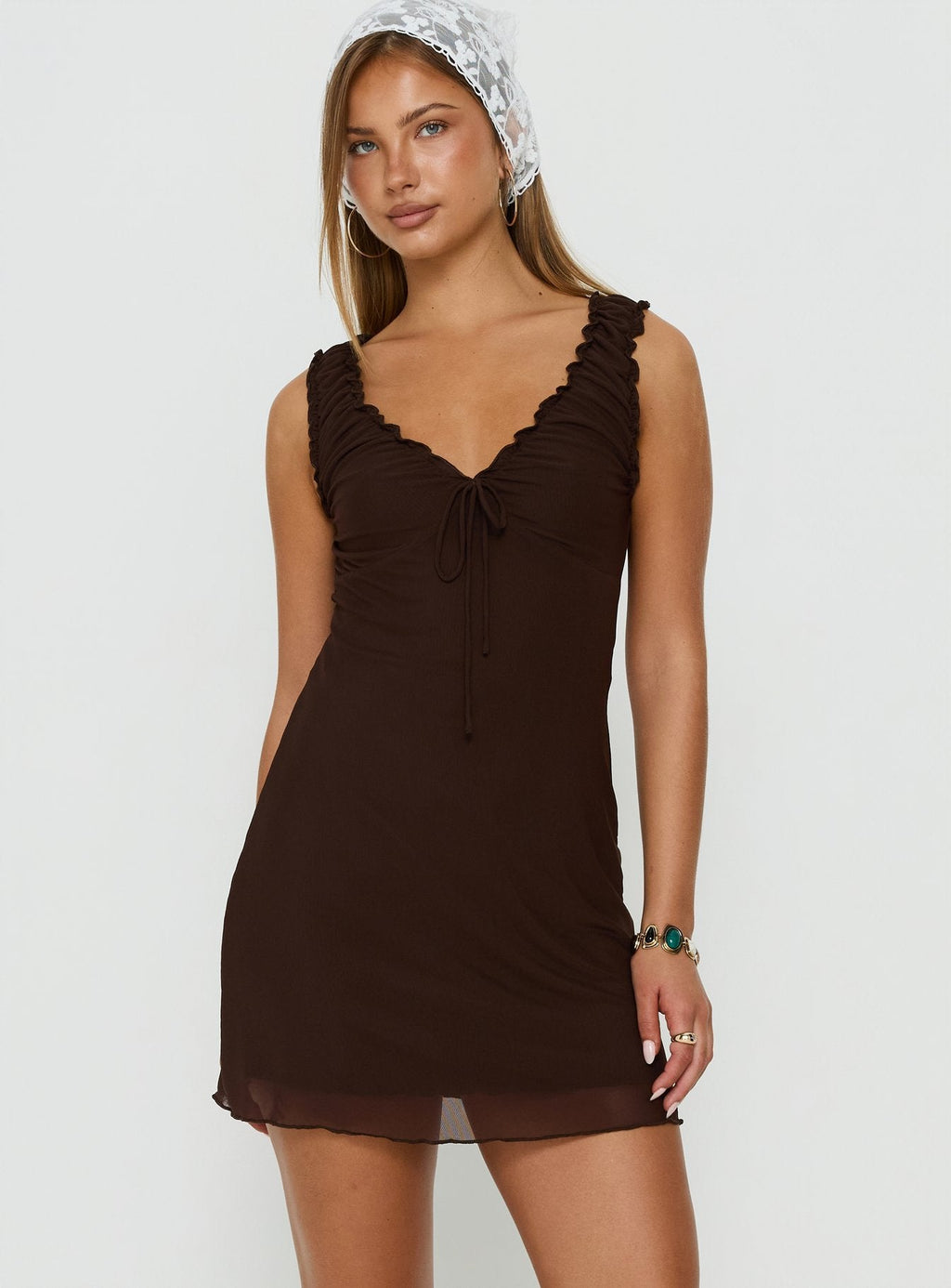 Natalis V Neck Mini Dress Chocolate
