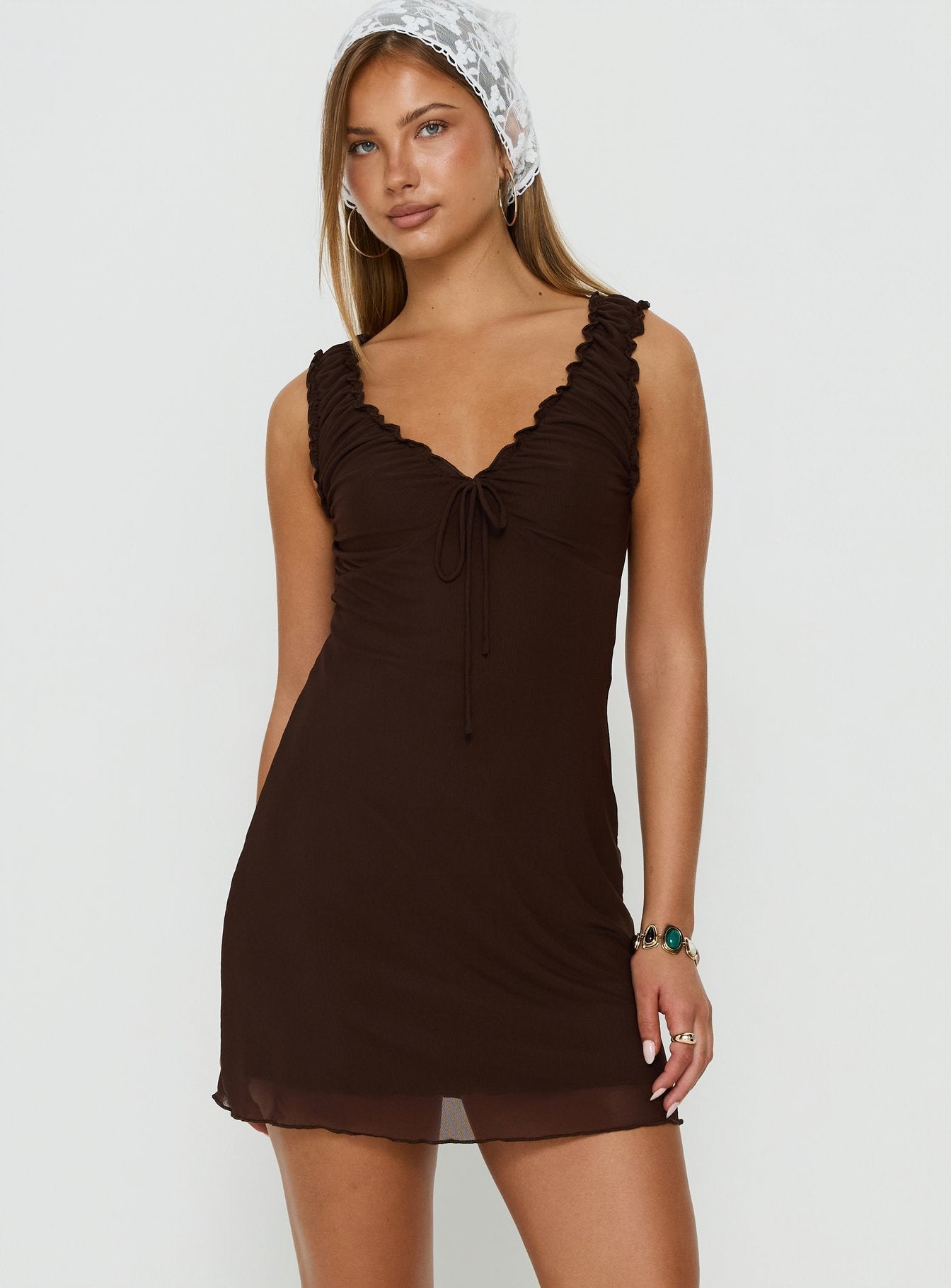 Natalis V Neck Mini Dress Chocolate