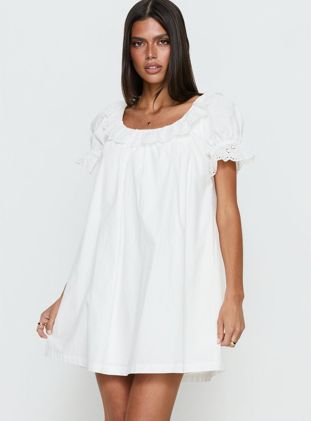 Trinka Frill Collared Mini Dress White