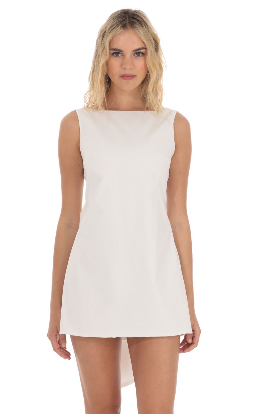 High Neck Back Bow Dress in White
