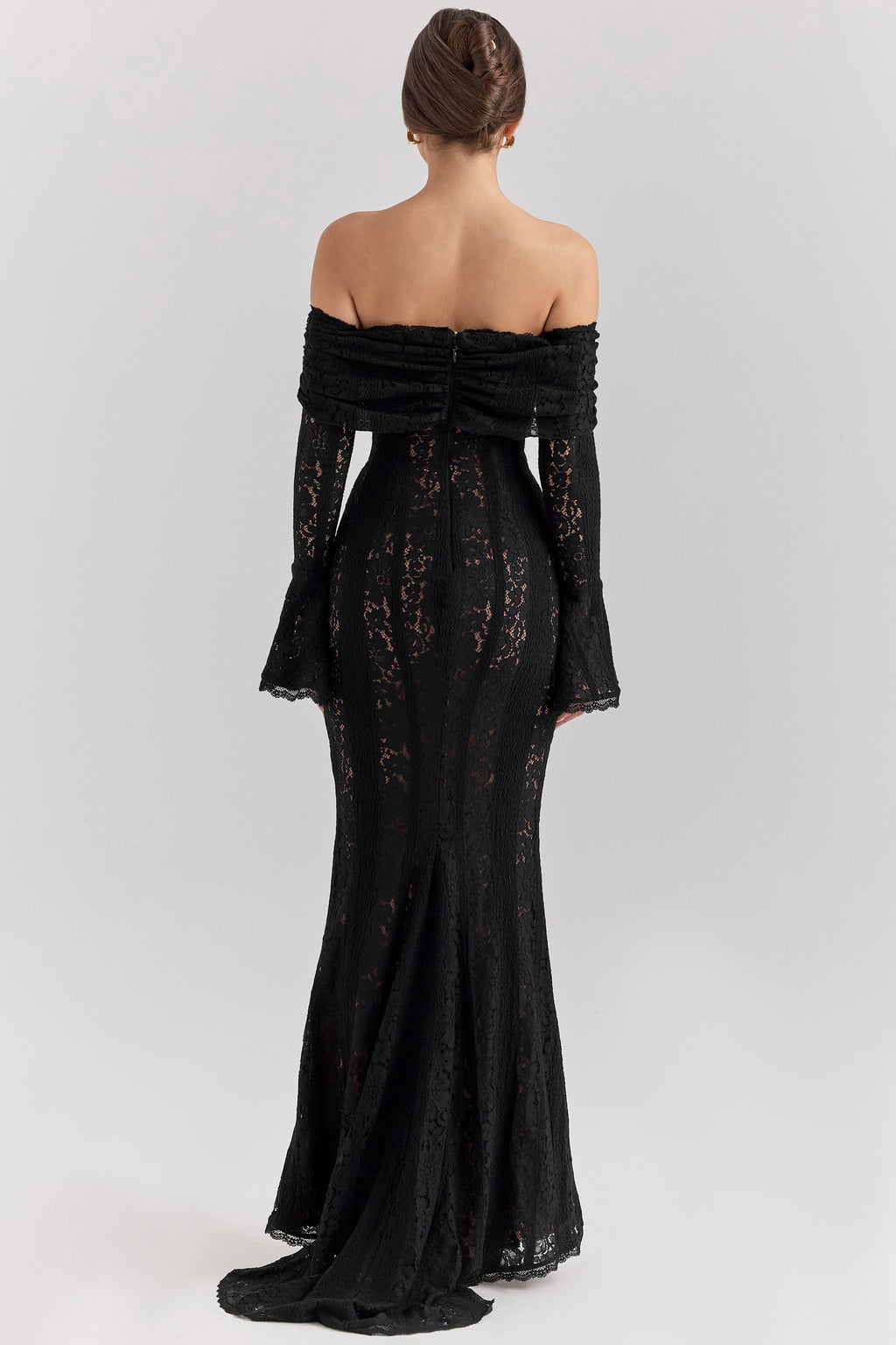 black off shoulder floral lace maxi dress