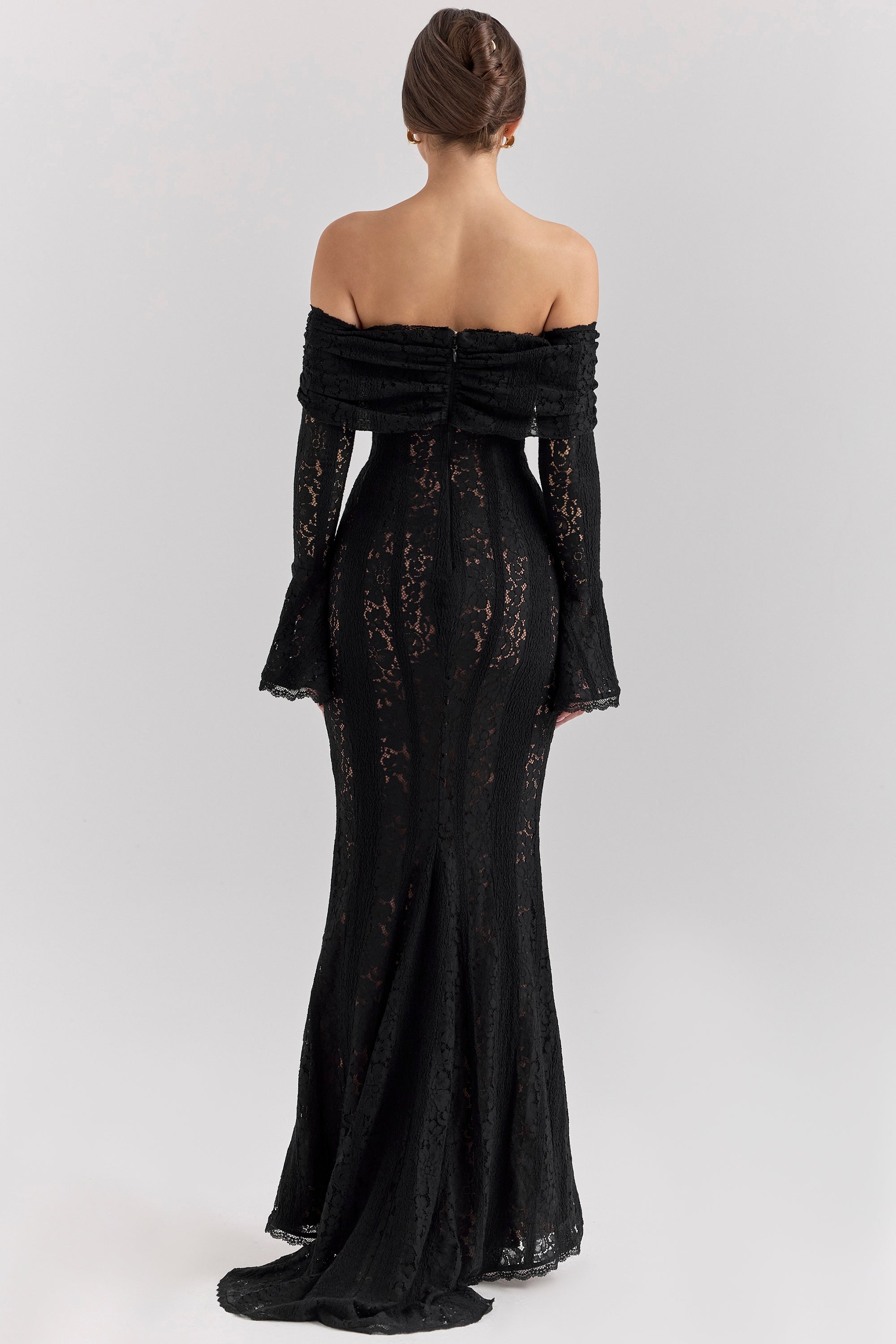 black off shoulder floral lace maxi dress