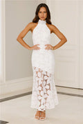 Soft Opulence Embroidered Halter Maxi Dress White