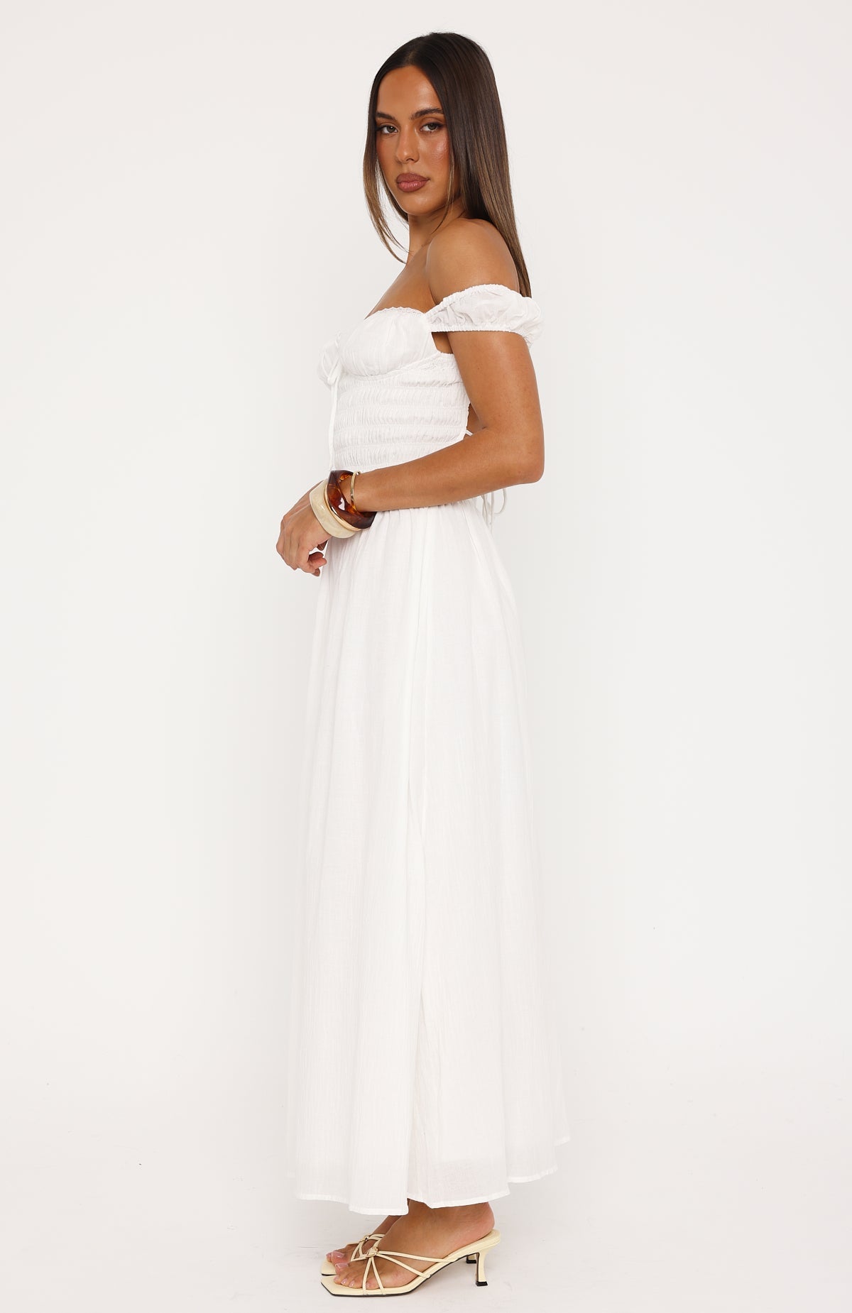 High Views Off Shoulder Maxi Dress White