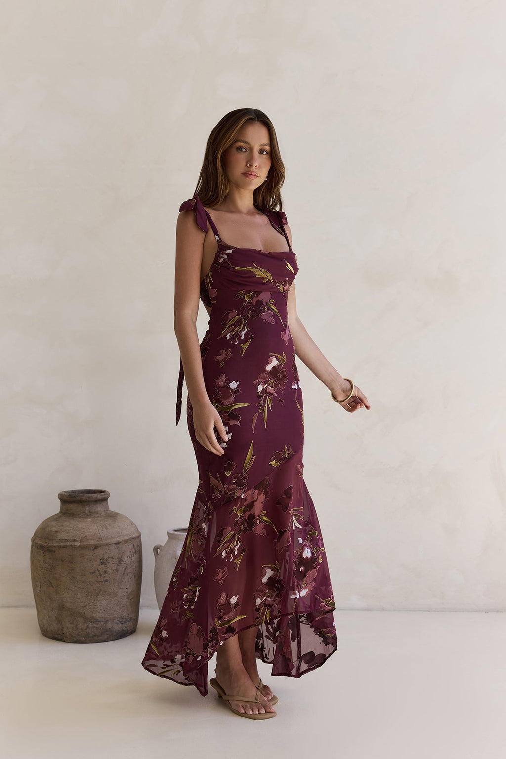 Night Garden Maxi Dress Burgundy