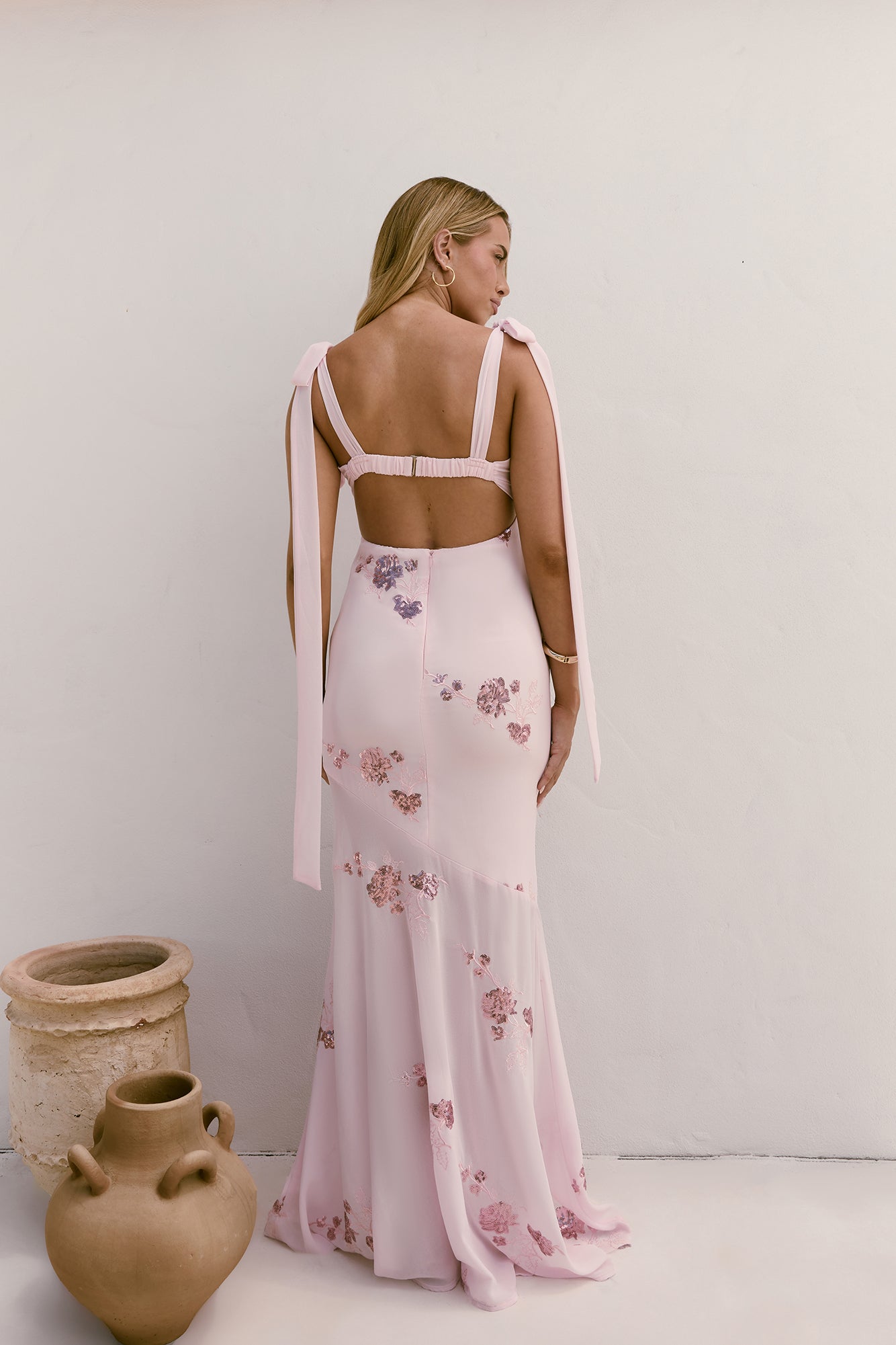 Shining Blooms Sequin Maxi Dress Pink
