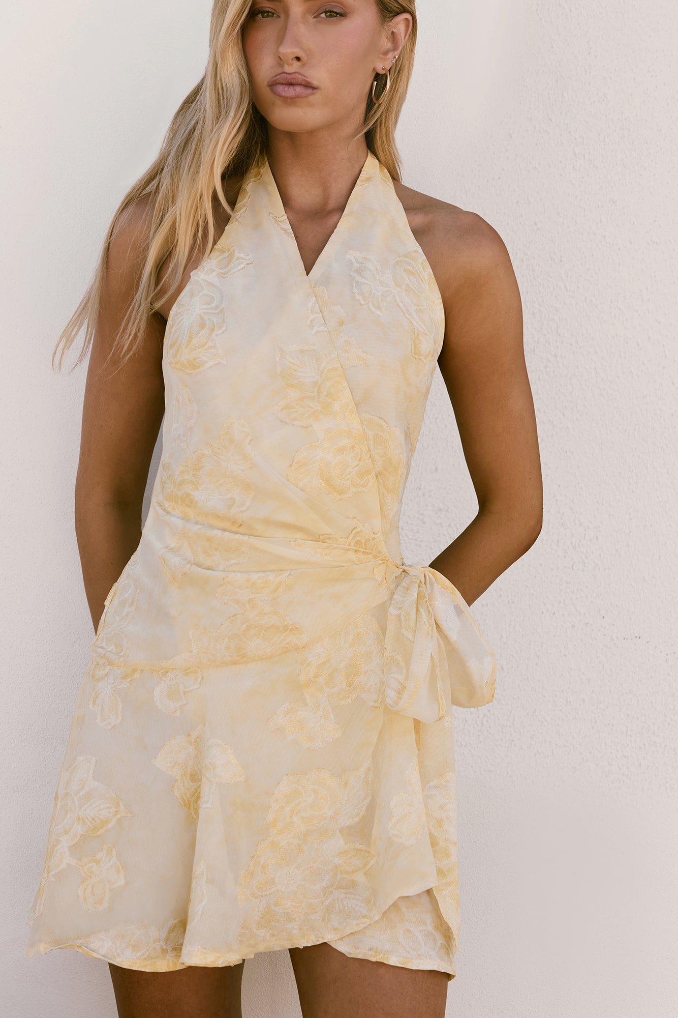 Coasting Along Halter Mini Dress Yellow