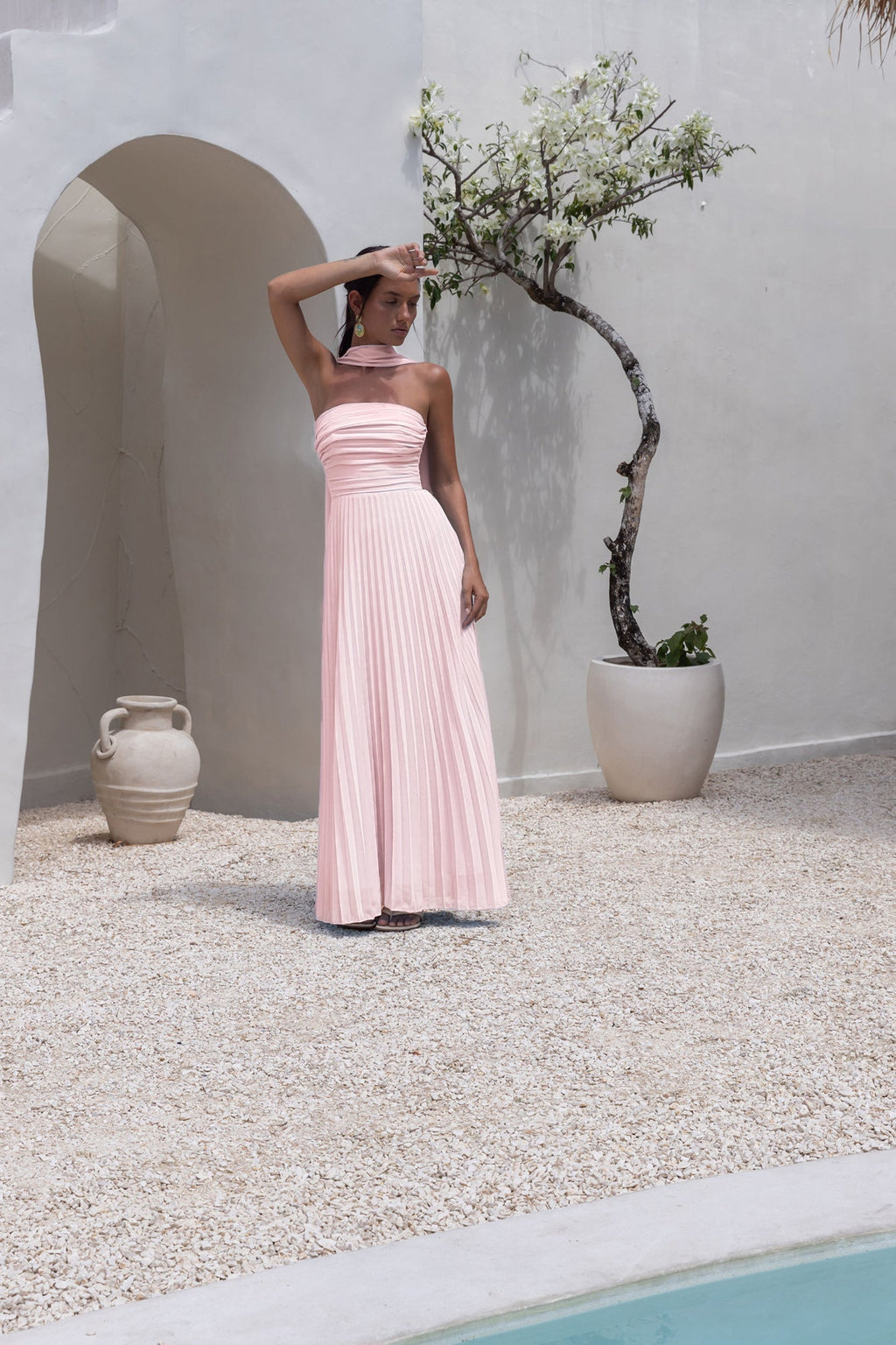 Rosewater Roads Strapless Maxi Dress Blush