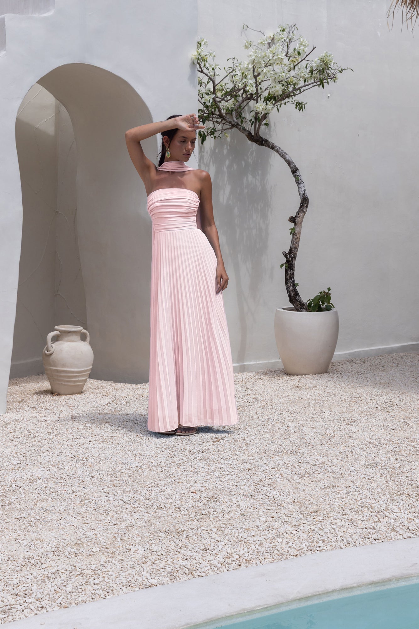 Rosewater Roads Strapless Maxi Dress Blush