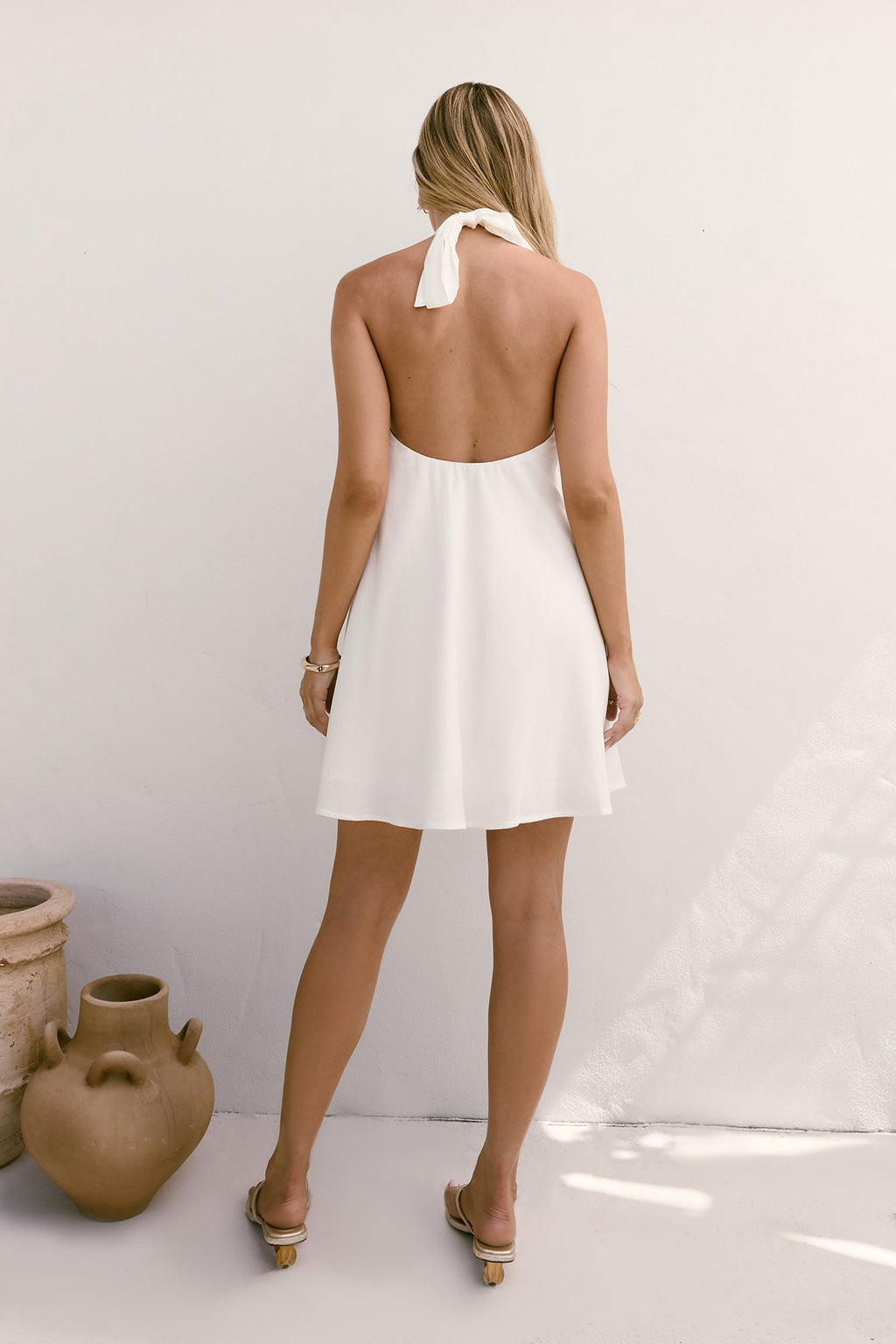 Coconut Sips Halter Mini Dress White