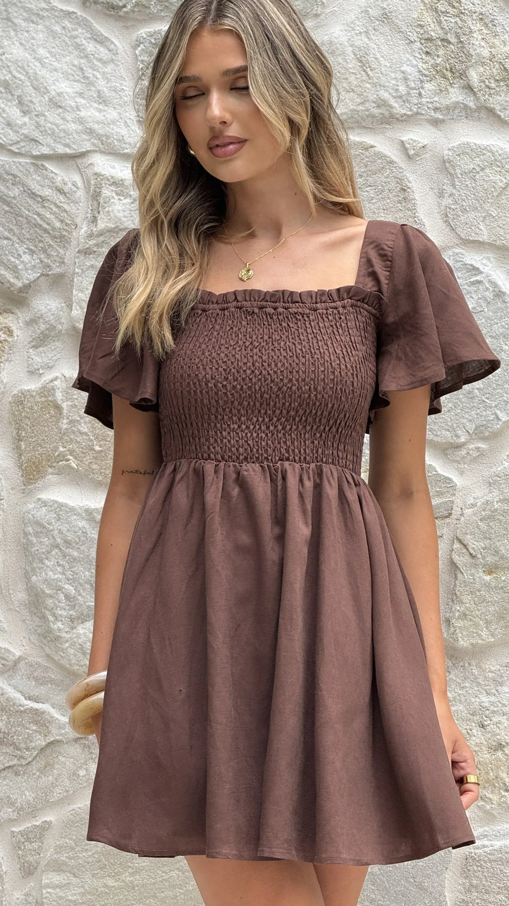Molly Linen Mini Dress - Chocolate