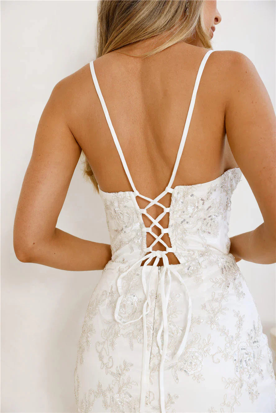 On The Silver Screen Sequin Maxi Dress Off White