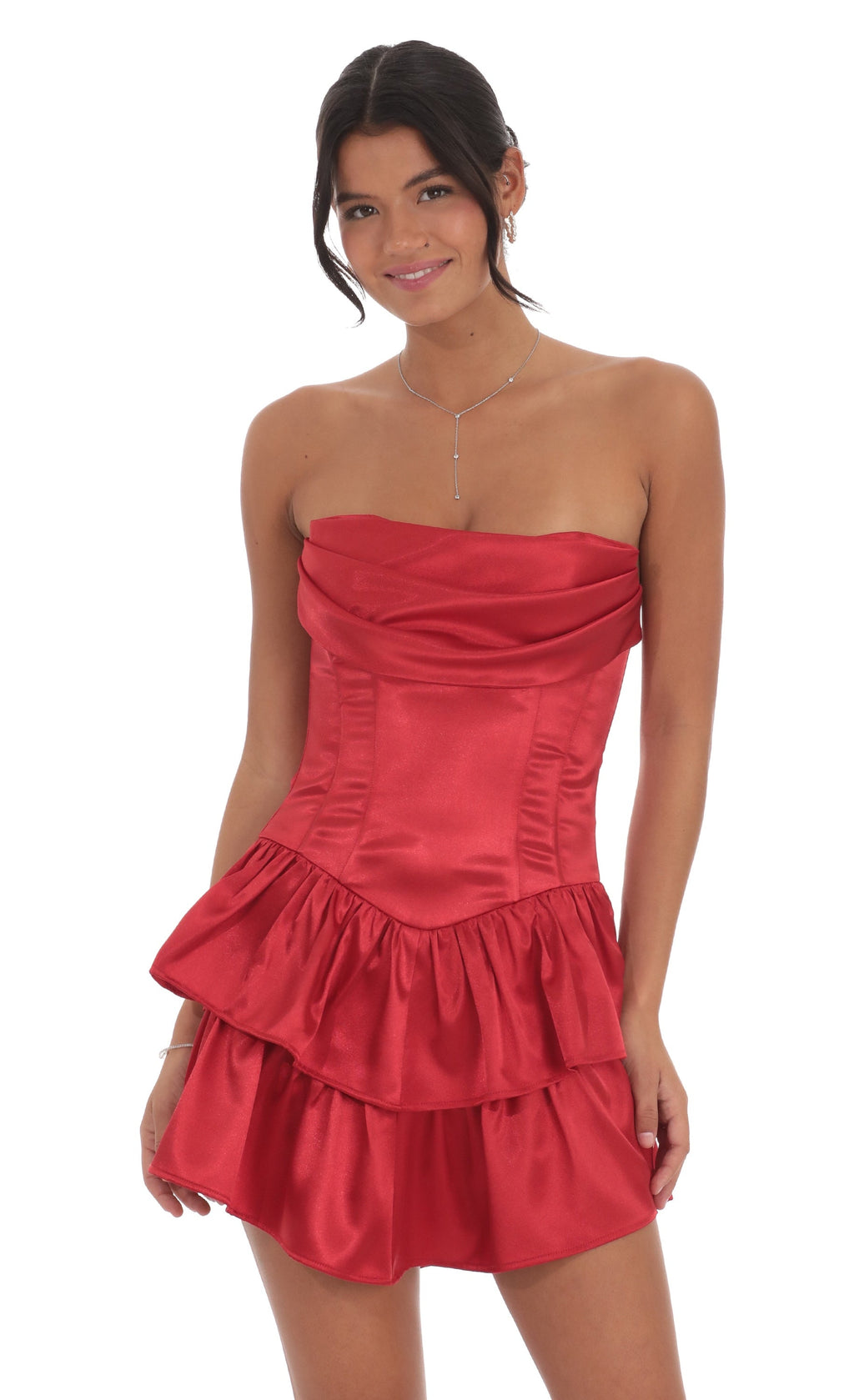 Satin Corset Strapless Dress in Red