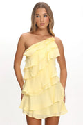 Arrabel Tiered Ruffle Mini Dress Yellow