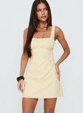 With You Everywhere Ruched Mini Dress Yellow