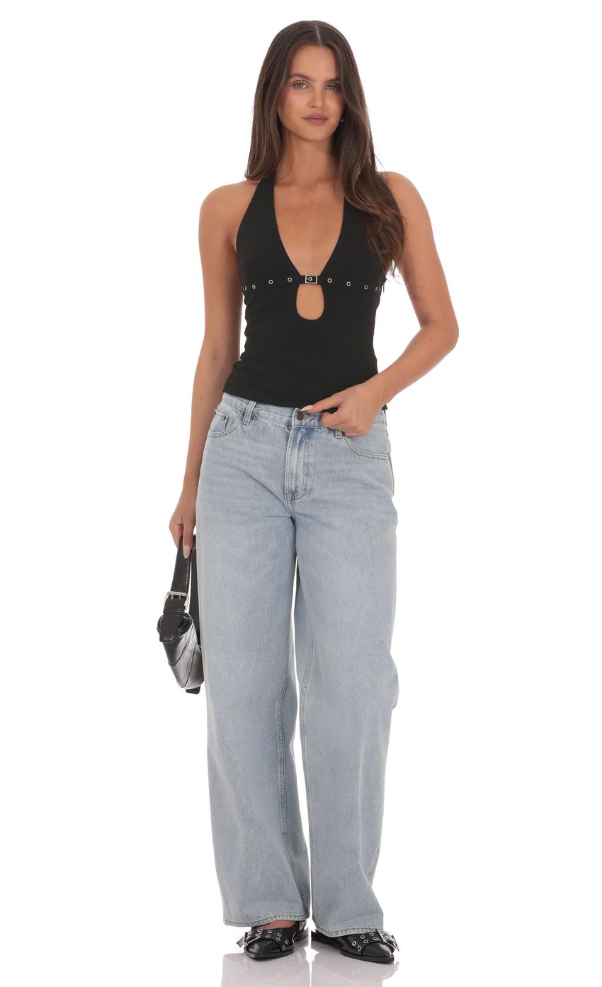 Deep V Neckline top with Buckle Accent