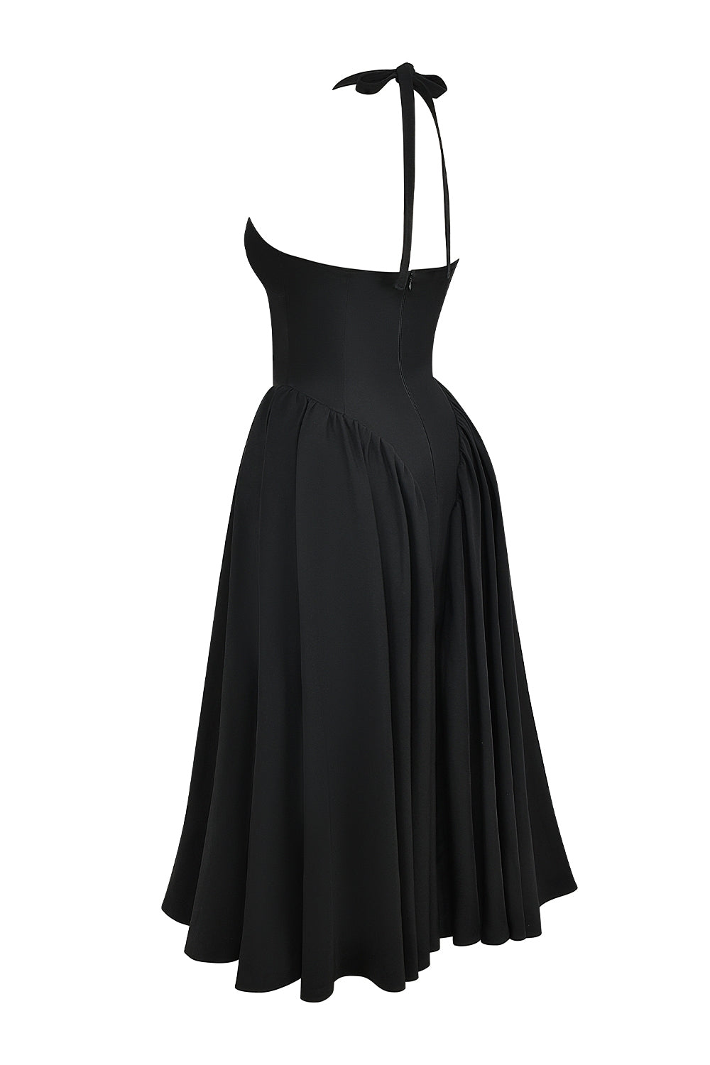 black twill halter midi dress