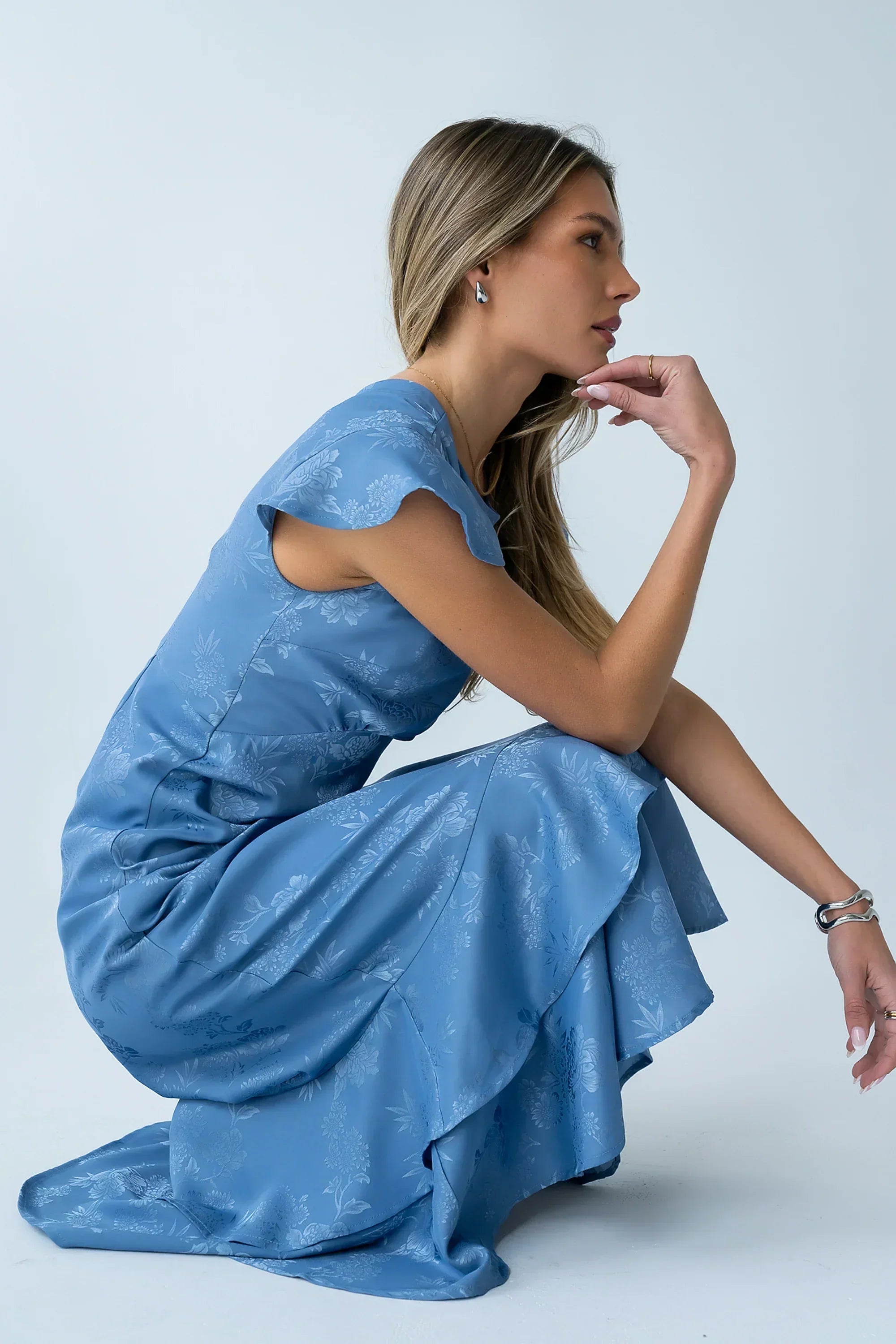 Mateo Floral Maxi Dress in Blue