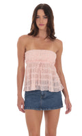 Smocked Strapless Babydoll Top in Pink