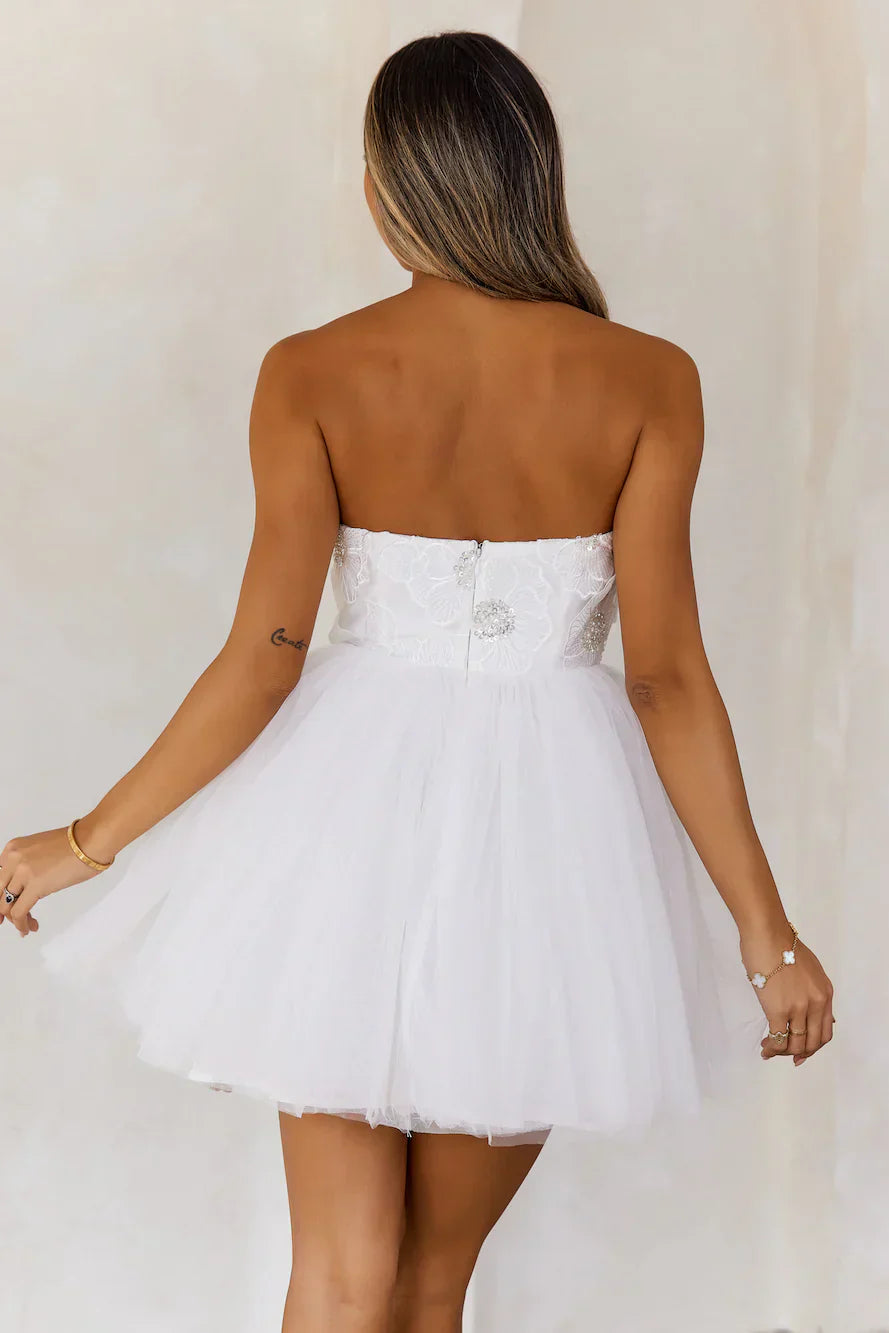 Princess Luxe Tulle Strapless Mini Dress White